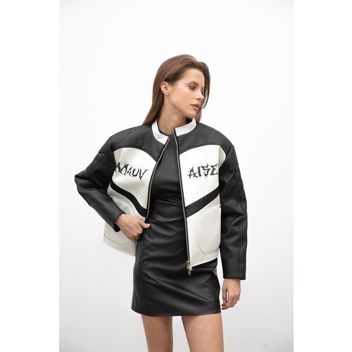 Кожаная куртка  KAZAKI демисезонная, силуэт полуприлегающий, размер ONESIZE, черный