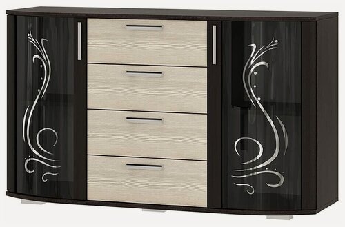 Изображение товара Комод широкий «Грация» роликовые направляющие, ЛДСП, стекло (Венге/Лоредо) 130х44х77
