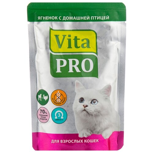 фото Корм для кошек Vita PRO 1 шт. Мясное меню для кошек (пауч), ягненок с домашней птицей 0.1 кг