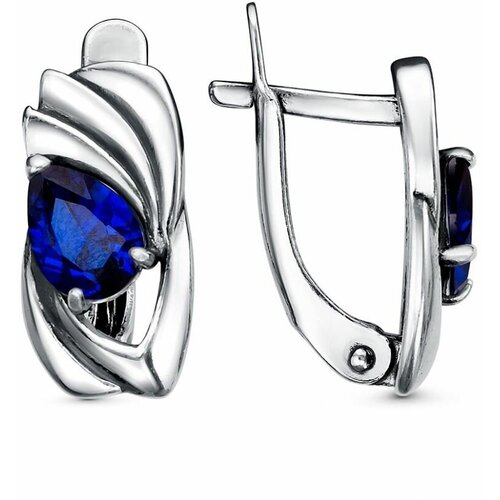 Сережки серебряные с синей шпинелью искусственной Б33814324-4