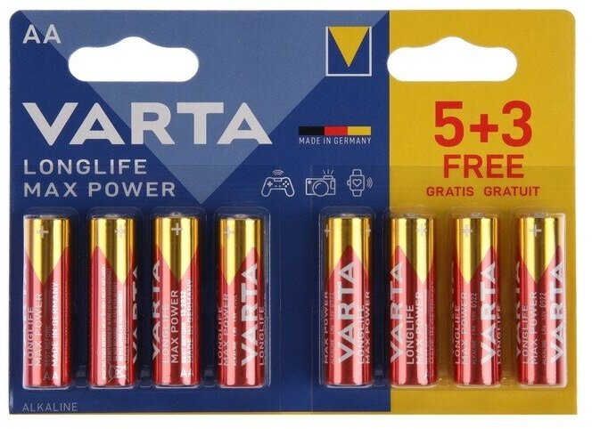 Батарейка алкалиновая Varta LongLife Max Power AA LR6-8BL 1.5В блистер 8 шт. 9596681
