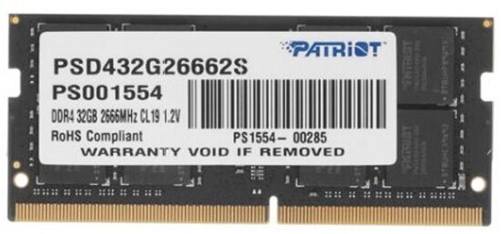 Оперативная память Patriot Memory SO-DIMM DDR4 32Gb 2666MHz pc-21300 (PSD432G26662S)