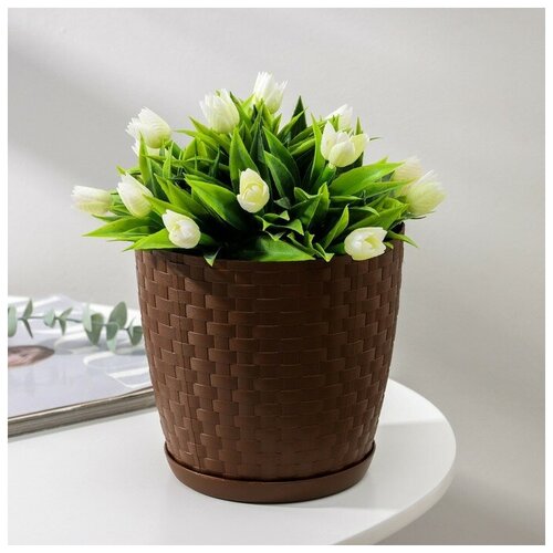 Горшок для цветов с поддоном «Ротанг», 2 л, цвет тёмно-коричневый