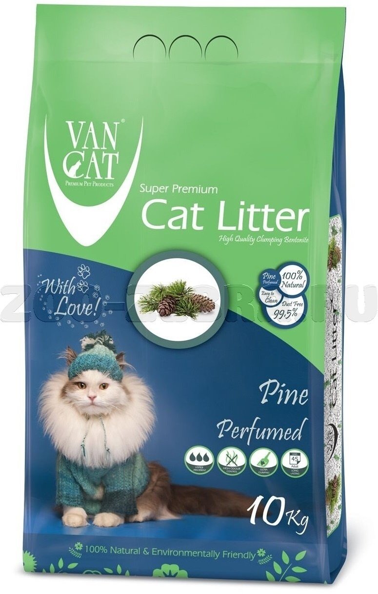 Van Cat Комкующийся наполнитель без пыли с ароматом Соснового леса, пакет (Pine), 10 кг