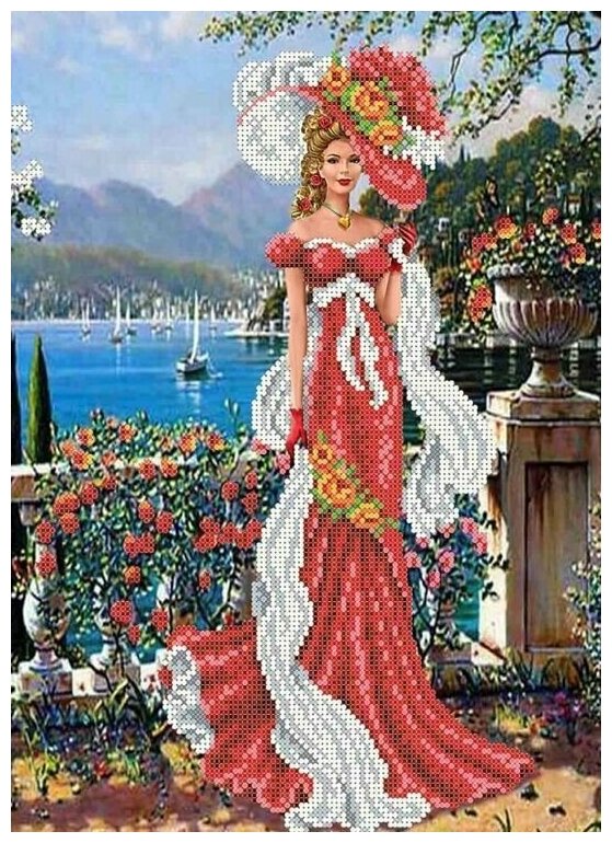 Рисунок на ткани Каролинка "Дама с шарфом", 27,5x37 см