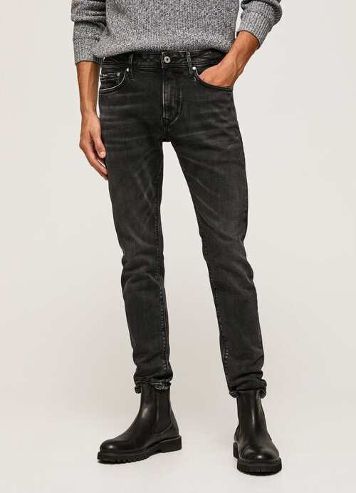Джинсы зауженные Pepe Jeans, полуприлегающий силуэт, средняя посадка, стрейч, размер 38/34, серый