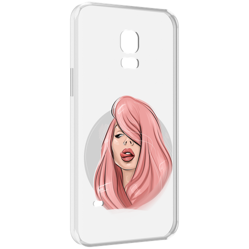 чехол mypads лев с розовыми зубами для samsung galaxy s5 mini задняя панель накладка бампер Чехол MyPads лицо-девушки-с-розовыми-волосами женский для Samsung Galaxy S5 mini задняя-панель-накладка-бампер