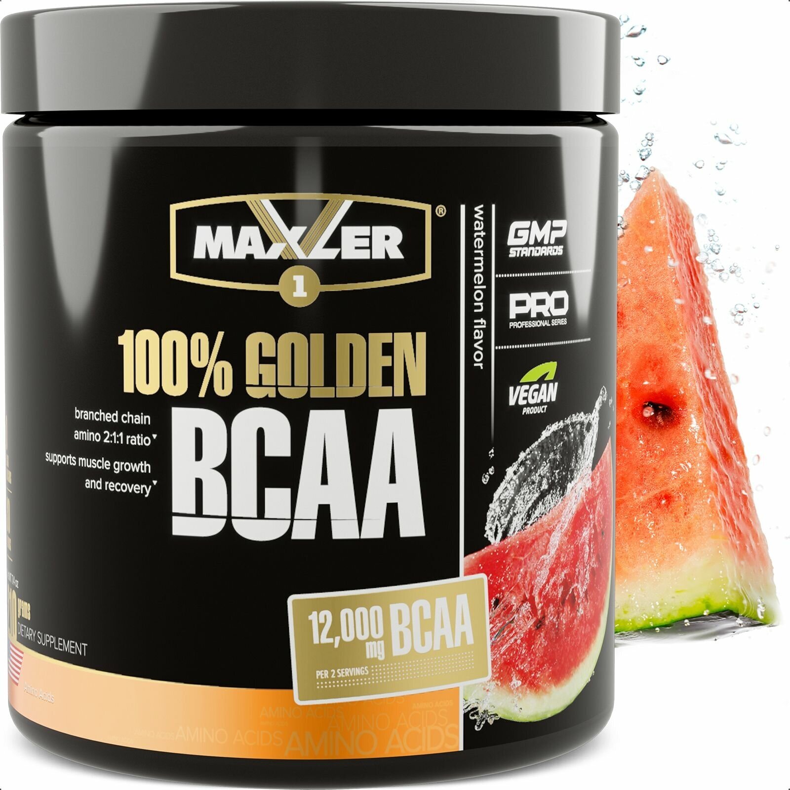 Аминокислоты Maxler 100% Golden BCAA - Арбуз, 210г - БЦАА в соотношении 2:1:1 - В форме порошка - 30 порций