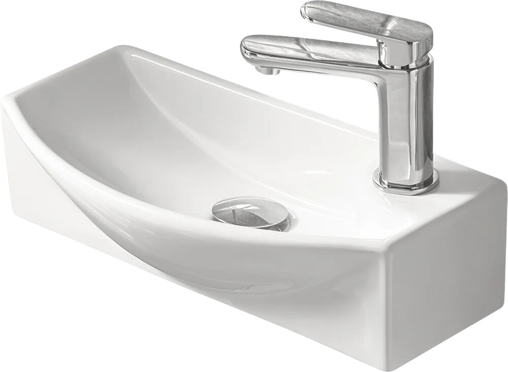 Раковина маленькая в туалет SantiLine SL-2013L 46 мини, подвесная, белая, раковина для ванной фаянсовая, прямоугольная