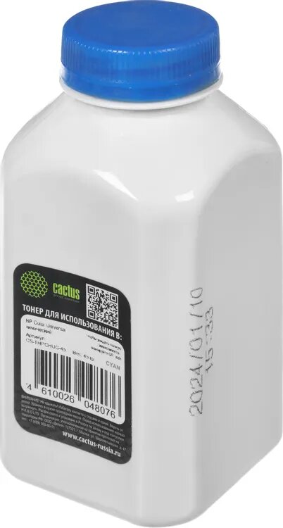 Тонер Cactus CS-THPCHUC-45, для HP Color Universal CF540A/CF400A/CF410A/CF400A/CE310A/CF350A/CB540A/CE320A/CF210A/CC530A, голубой, 45грамм, флакон