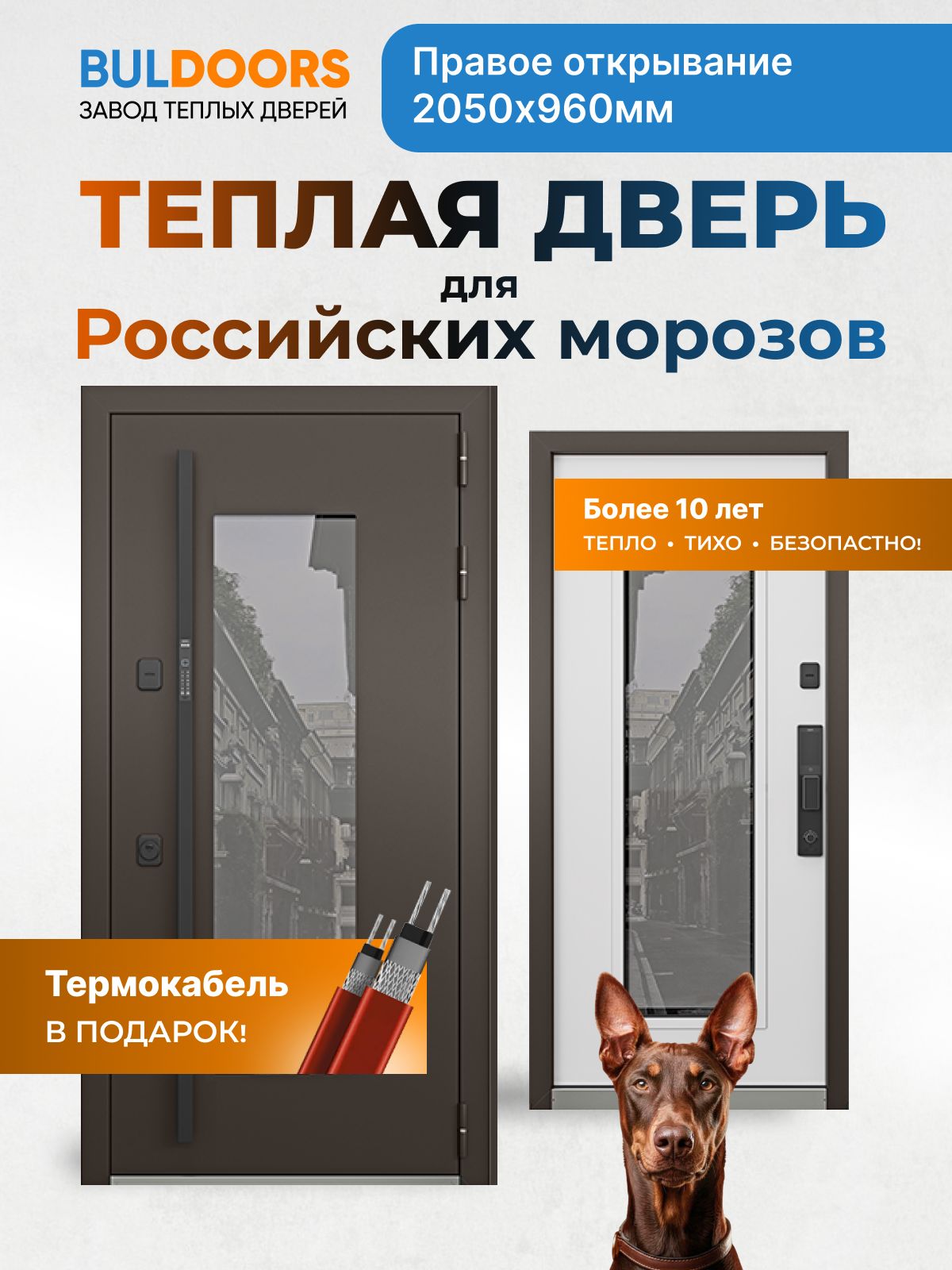 Завод теплых дверей BULDOORS Дверь входная металлическая для дома с терморазрывом TERMO Premium 5pro-960Пр8019тяг. эл