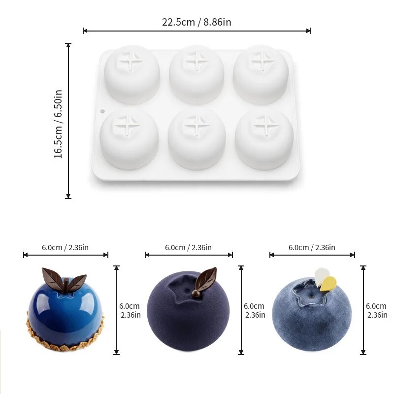 Силиконовая форма для выпечки фруктов 6 шт Синий, White Small