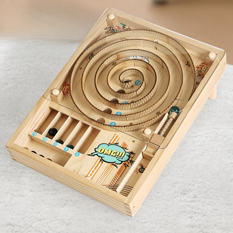Деревянная настольная игра пинбол для детей, круглой формы, с зонами для набора очков, без батареек