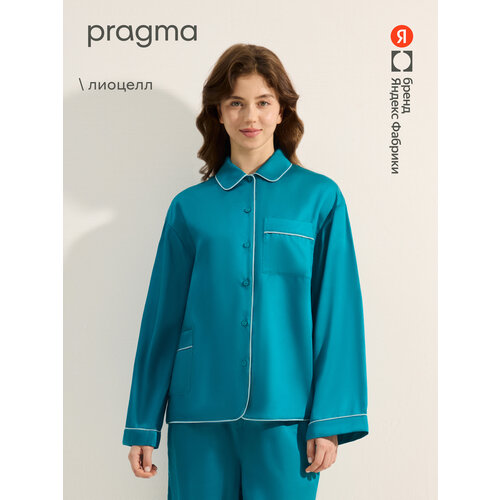 фото Рубашка pragma flow женская из лиоцелла с контрастным кантом, размер xs, изумрудный