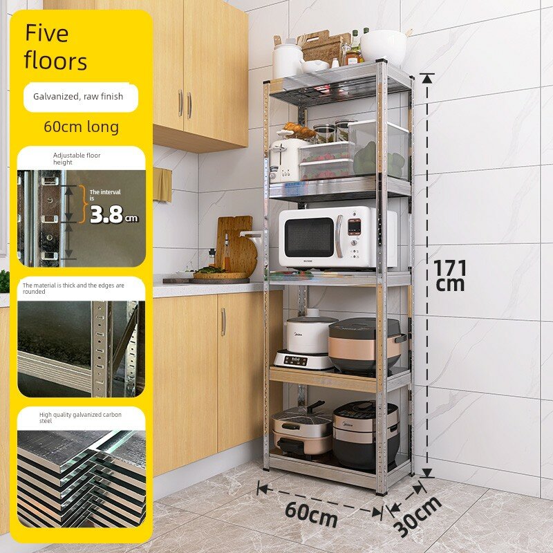 5-ярусная кухонная стойка из оцинкованной стали, 60x30x171 см, незакрашенная отделка для хранения духовки и посуды