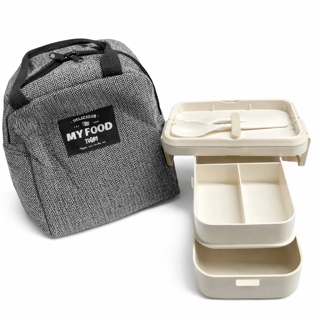 Термосумка для еды с ланч-боксом, двухъярусный контейнер с приборами, набор для обеда
