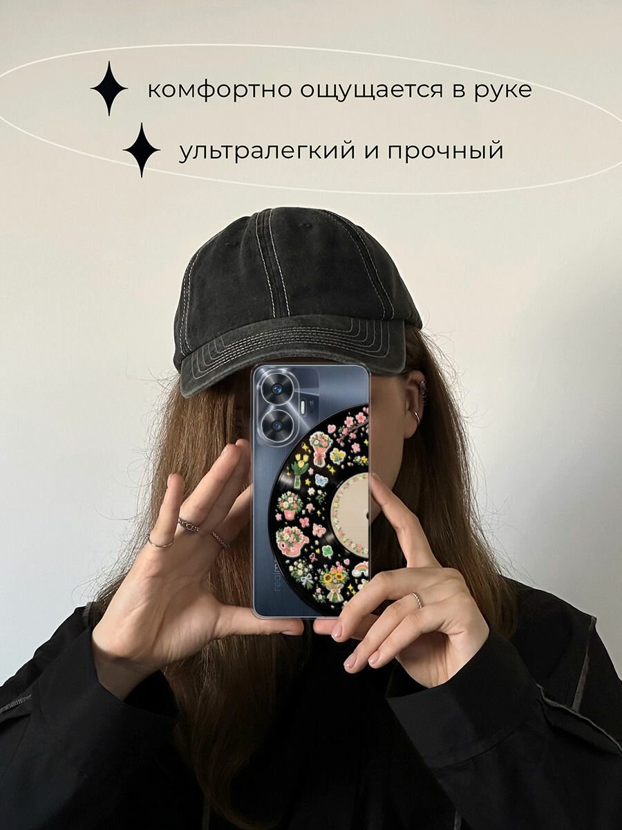 Силиконовый чехол на Realme C55 / Реалми C55 с принтом Виниловая пластинка с наклейками — фото 1