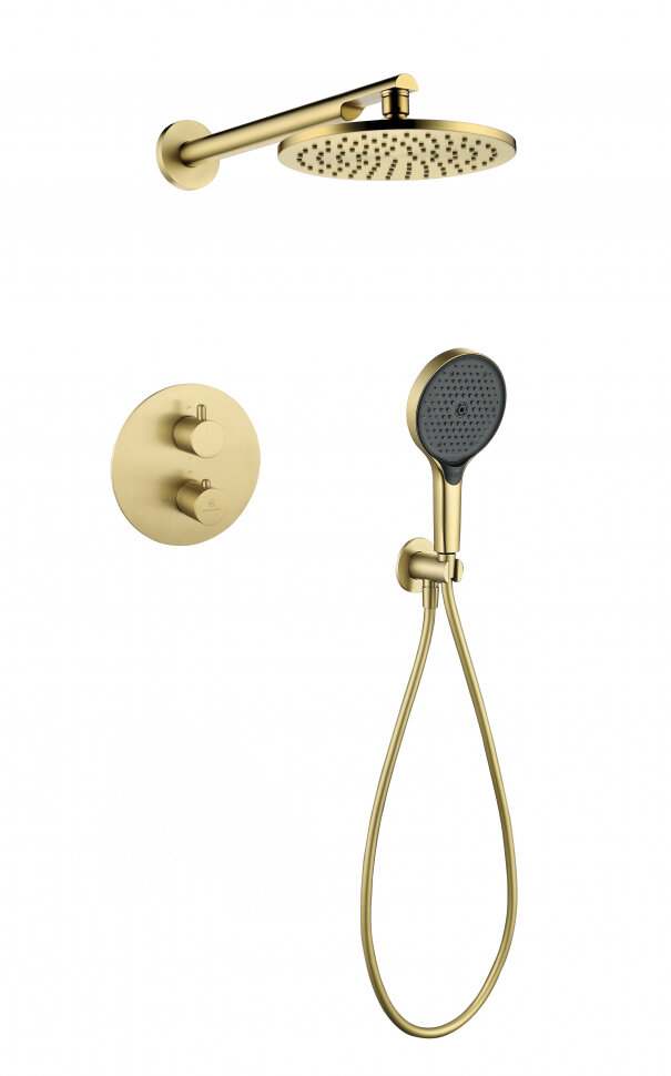 Душевая система Grocenberg GB5093, скрытая установка, термостатическая, матовое золото