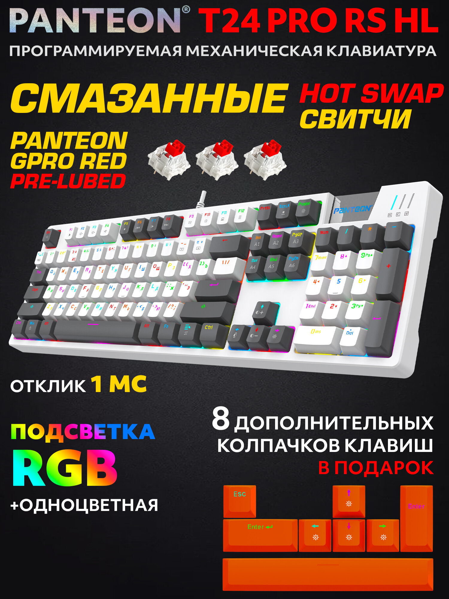 Механическая Программируемая Клавиатура PANTEON T24 PRO RS HL White-White-Dark Grey (220)
