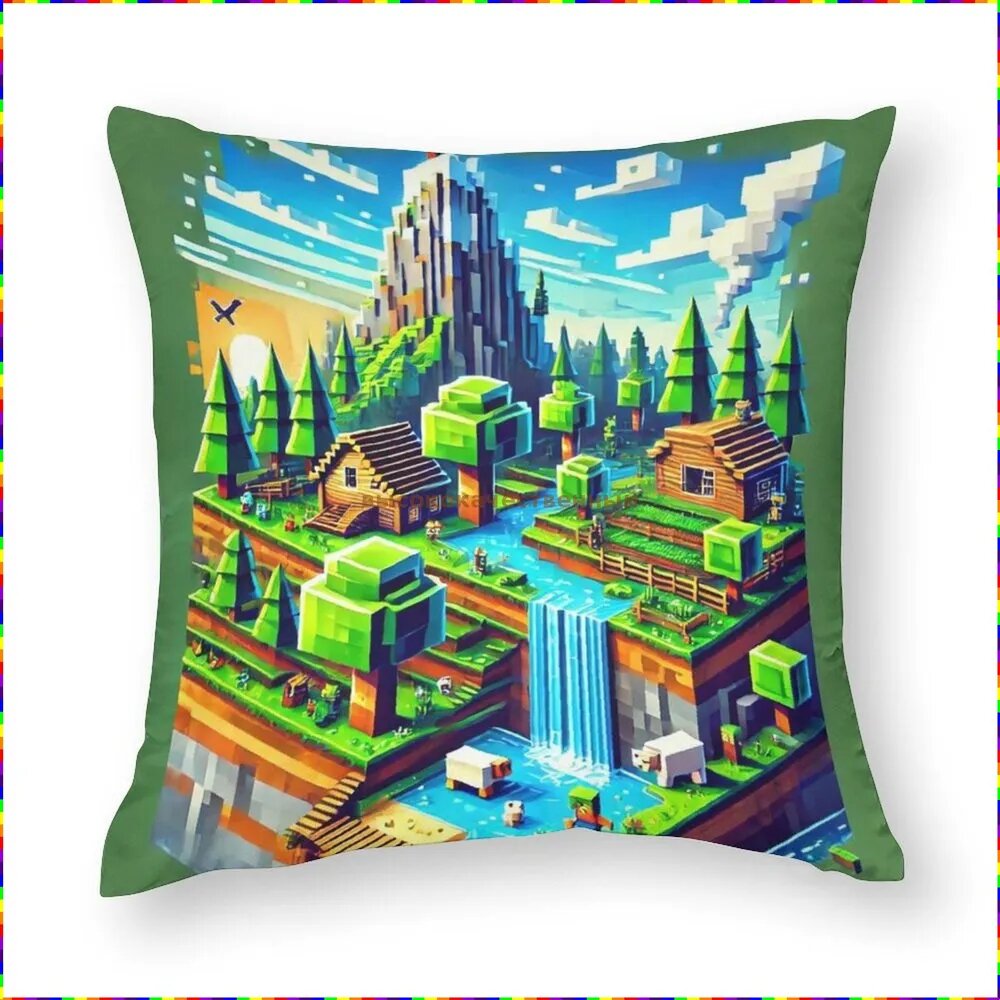 Minecraft Наволочка, Поликоттон, 45x45 см 1шт для дома, Minecraft