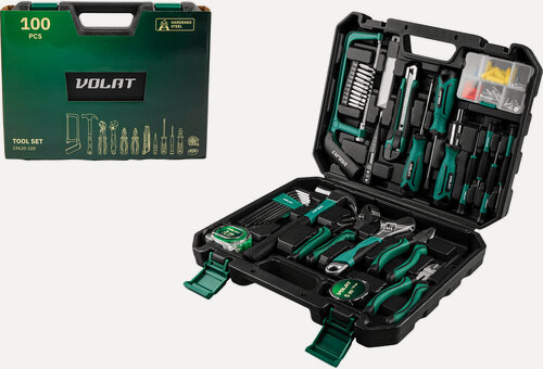 Изображение товара Набор инструментов для автомобиля в чемодане 1/4" 6 граней 100 предметов волат (19620-100)