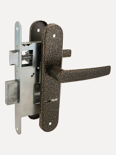 Изображение товара Замок врезной Птимаш ЗВ9-4.08 (ЗВ9) с ручкой, сувальдный, цвет бронза, межосевое расстояние 55 мм, универсальный, 3 ключа