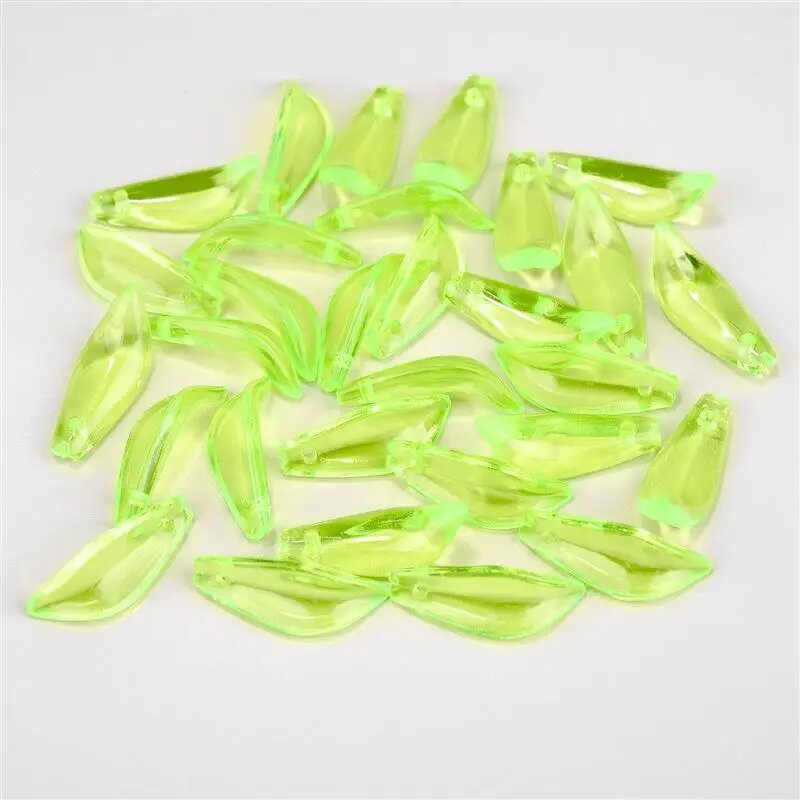 Акриловые бусины листья зеленые 21X8.3mm, 50шт