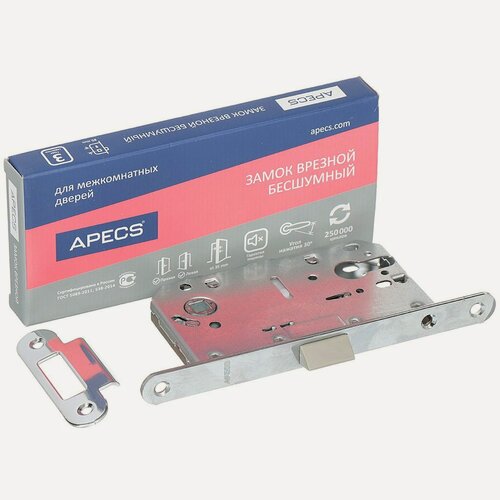 Изображение товара Замок врезной Apecs 5300-P-CR 18128 цилиндровый универсальный хром для межкомнатных дверей без ручки 85 мм