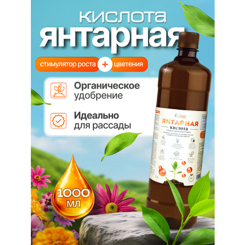 фото "янтарная кислота" стимулятор роста растений агрофирма успех, жидкая, концентрат, 1000 мл