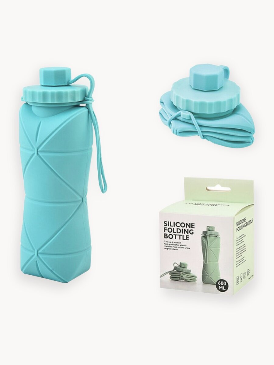 Бутылка, силиконовая, складная конструкция, с ремешком, 600мл