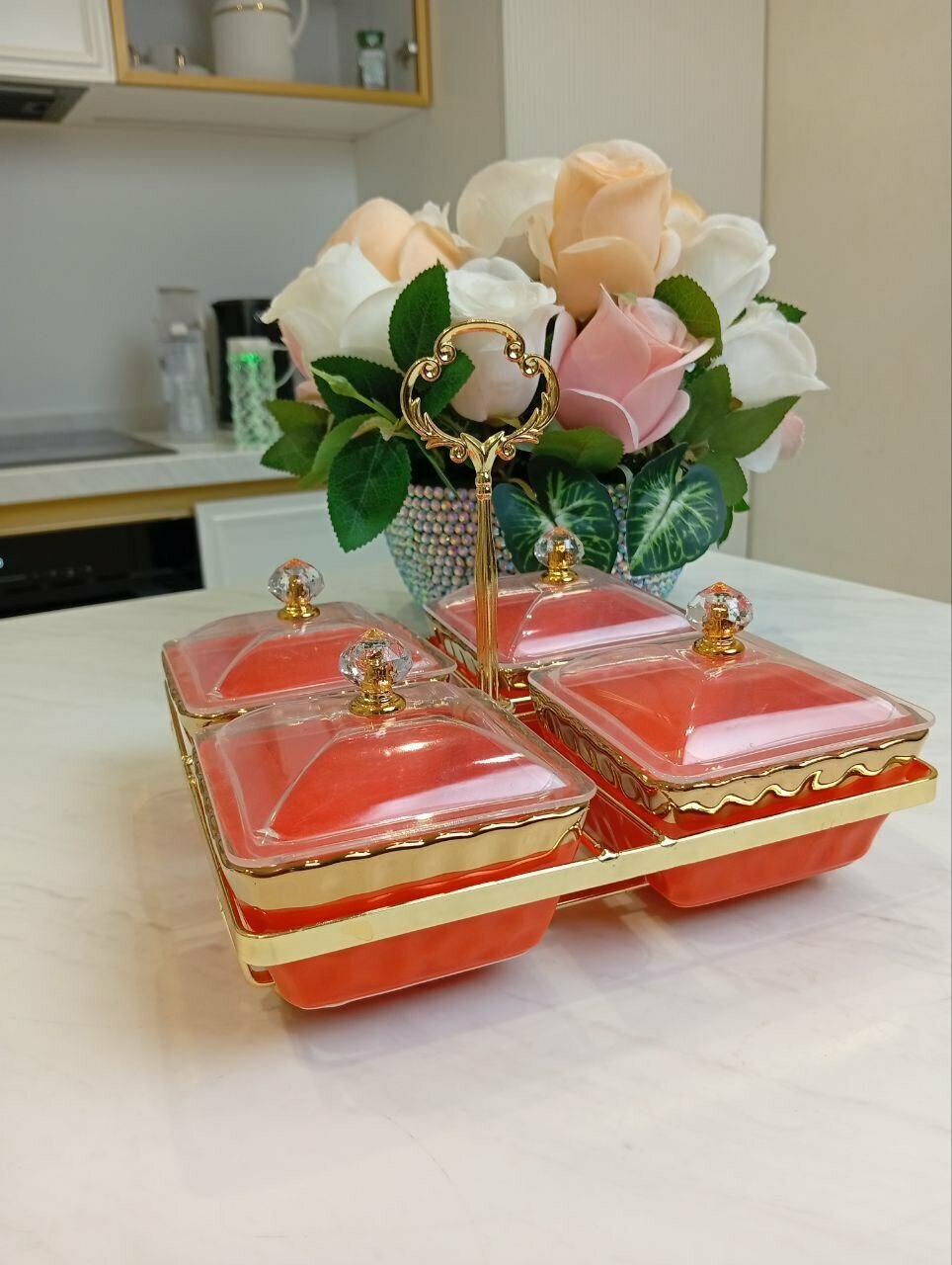 Менажница в виде цветка для орехов и сухофруктов, оранжевый 4 шт