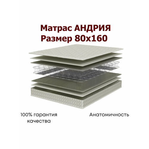 Матрас 80x160 Стандарт-Андрия односпальный (800х190х1600 мм) средняя жесткость, пружинный блок Боннель Bremen