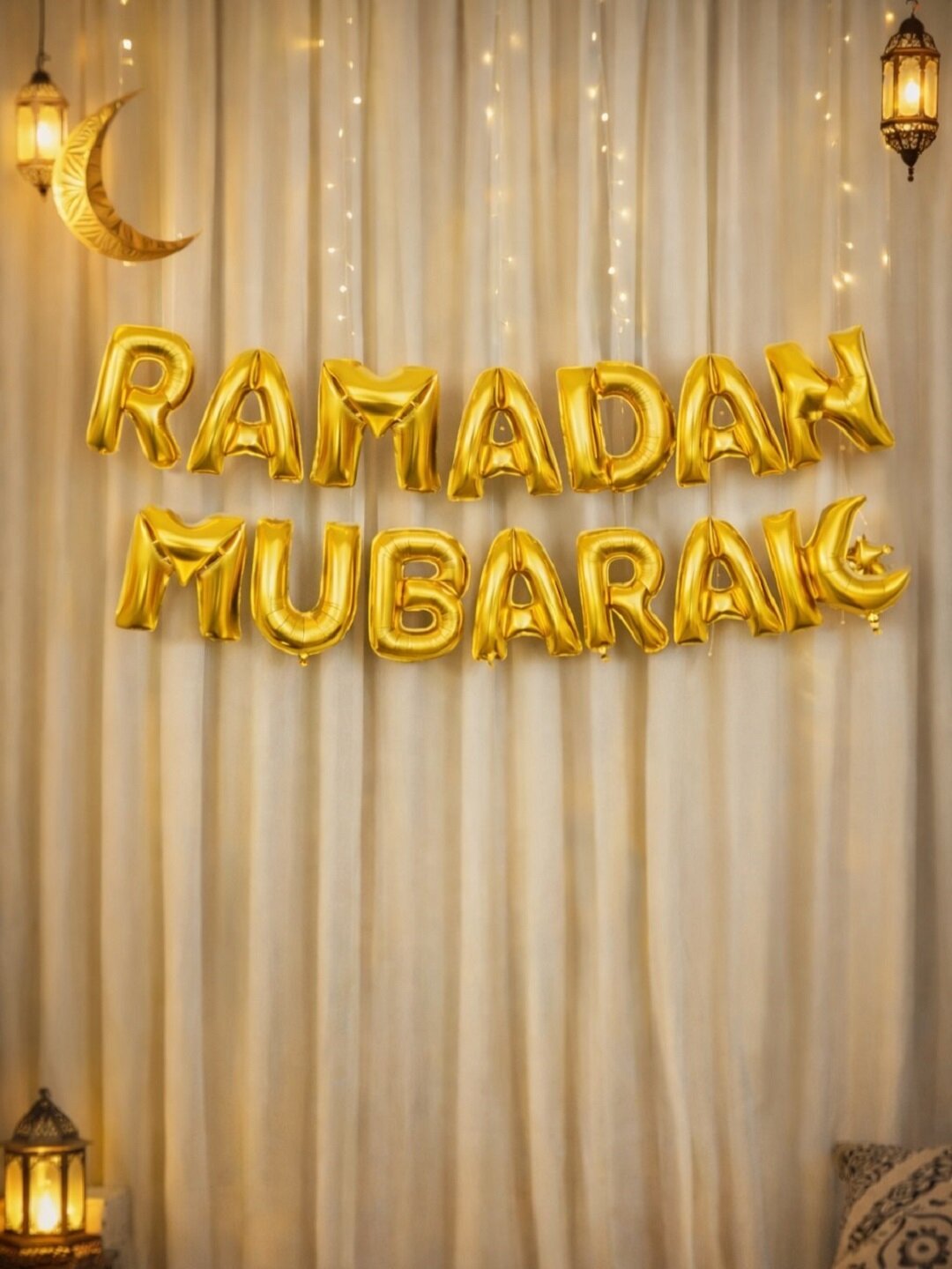 Набор фольгированных шаров «RAMADAN MUBARAK» золотого цвета (15 шт.) для украшения Рамадана