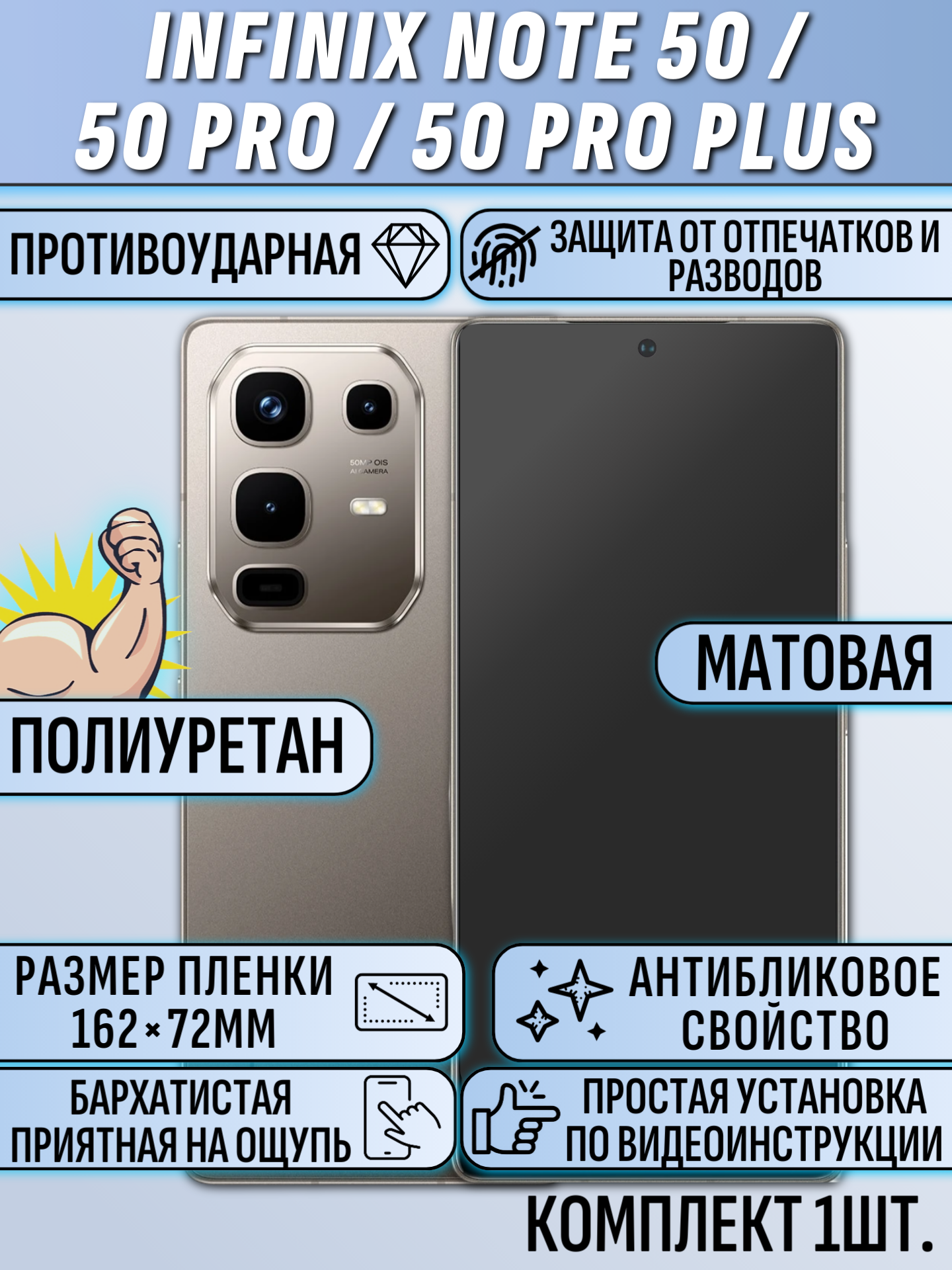 Гидрогелевая пленка для Infinix Note 50 Pro / NOTE 50 / NOTE 50 Pro Plus матовая полиуретановая
