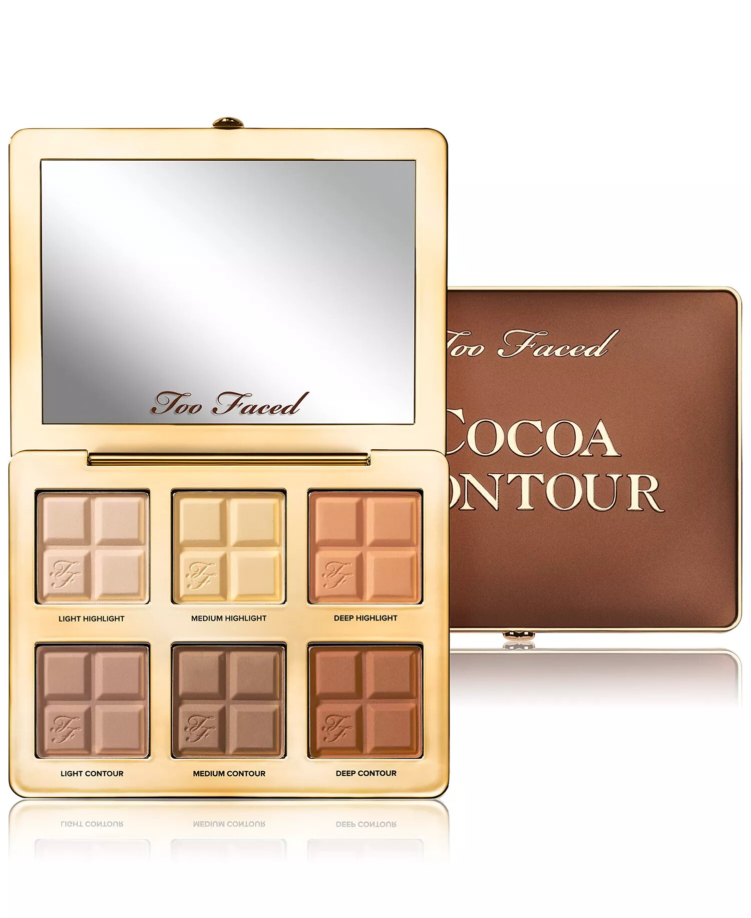 Too Faced Cocoa Contour Palette: 3 контур + 3 матовых хайлайта, cocoa complex, buildable, для лица и глаз