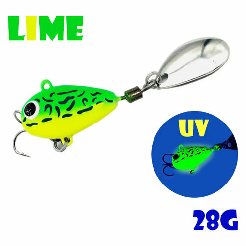 Блесна Тейл-Спиннер для рыбалки Uf-Studio Hurricane 28g #Gria Lime