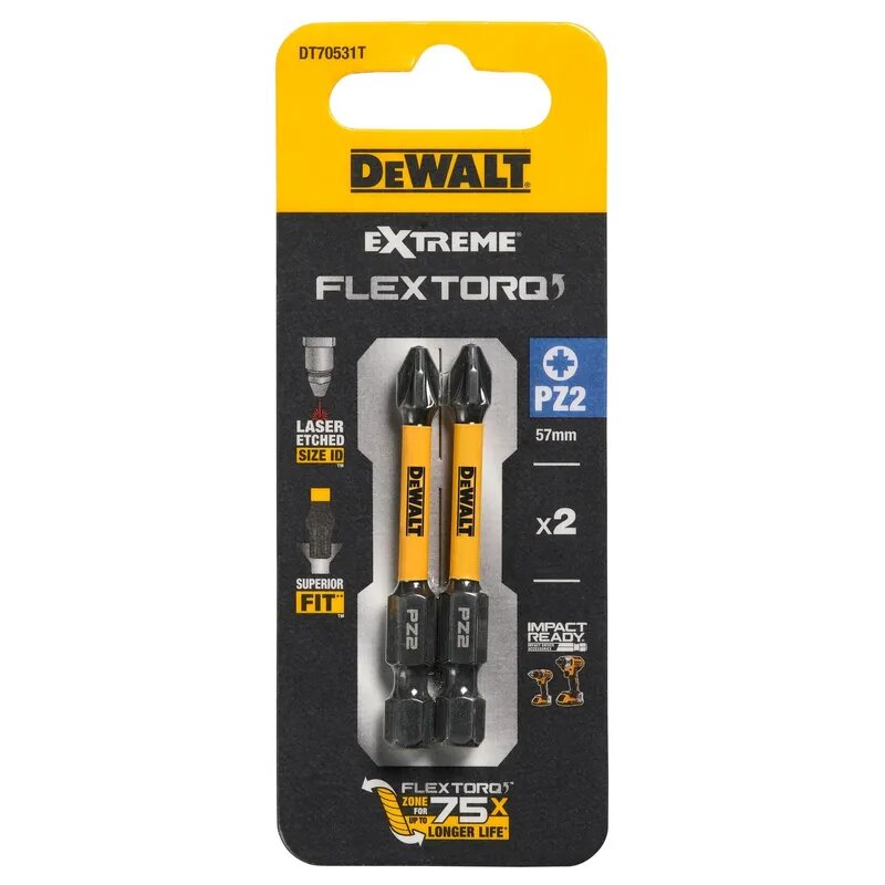 Биты ударные DeWALT "IMPACT" Torsion Pz2 57мм 2шт. DT70531T-QZ