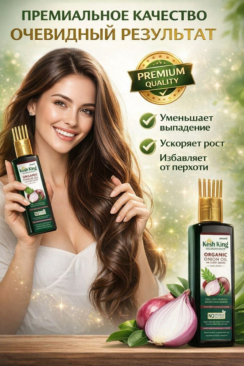 Органическое луковое масло от выпадения волос Kesh King, с листьями карри