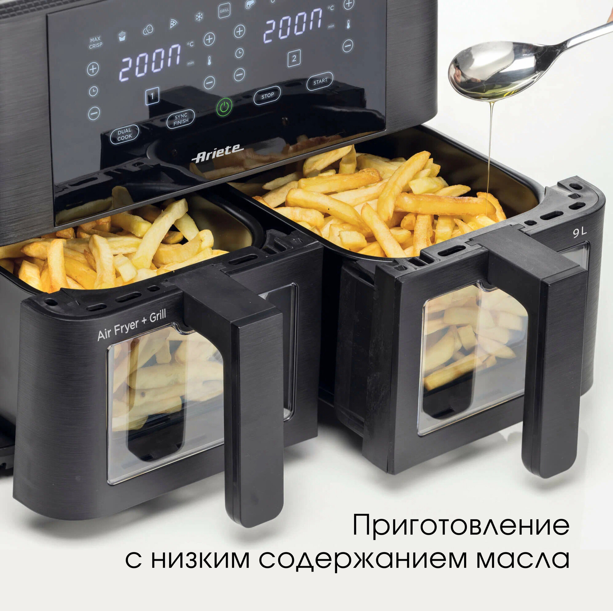 Аэрогриль с двумя чашами Ariete Fryer, черный, 2400 Вт, 2 чаши по 4.5 л, 11 программ (00C463100AR0) — фото 1