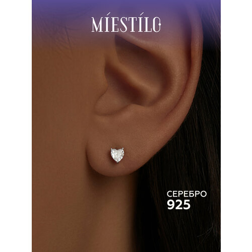фото Серьги пусеты miestilo, серебро, 925 проба, родирование, фианит, размер 5 мм, , серебристый