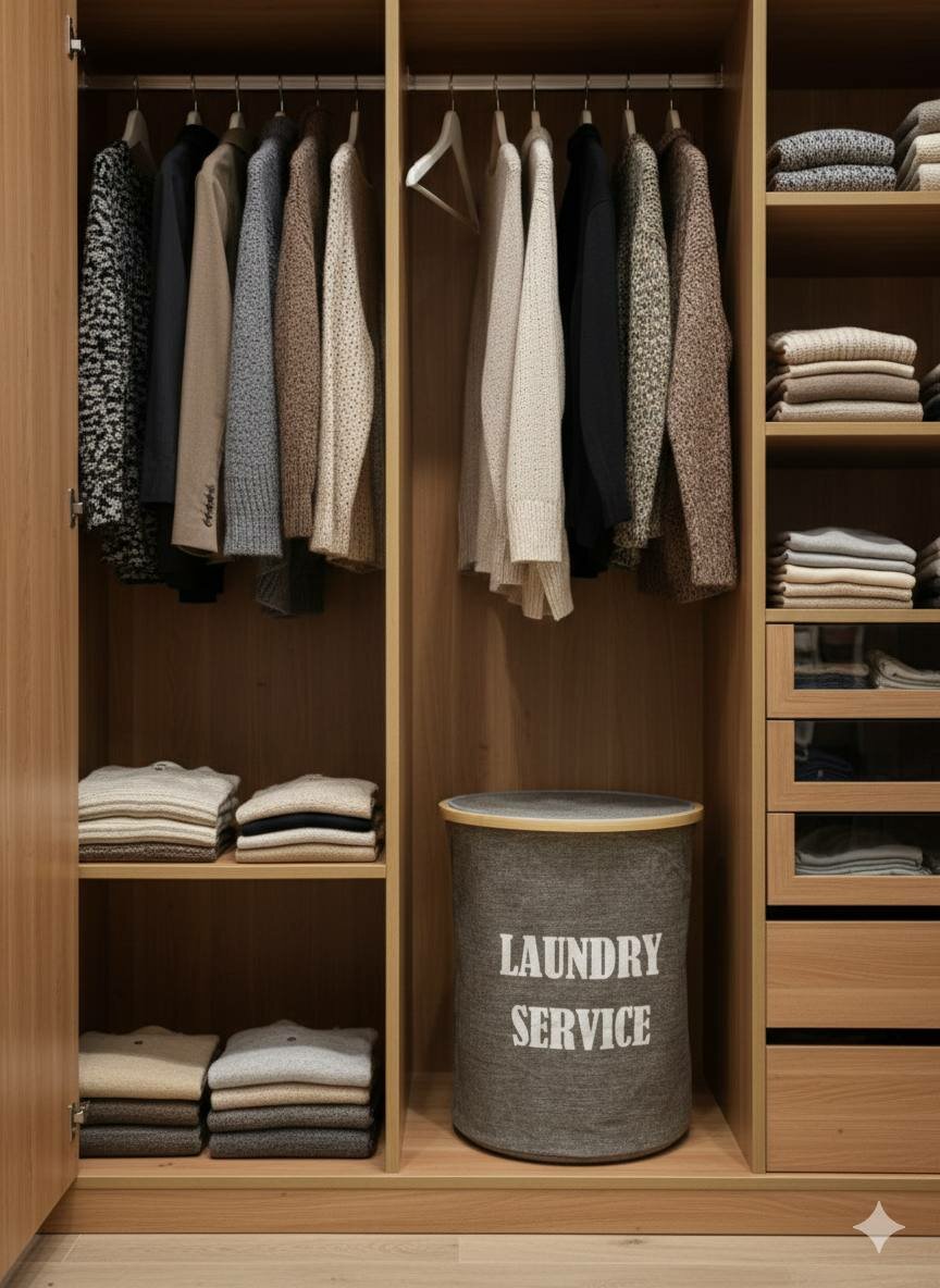 Корзина для белья "Laundry Service" — С крышкой и бамбуковым ободом