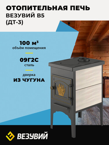 Изображение товара Отопительная печь "Везувий" В5, стальная, глухая дверца, с плитой