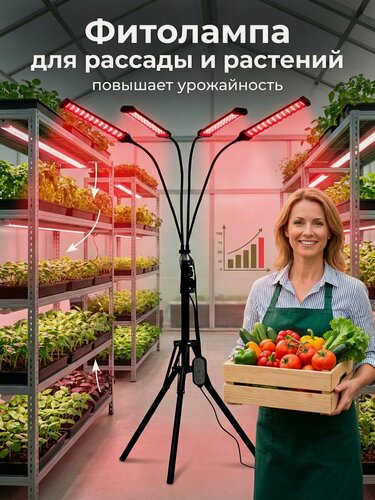 Изображение товара Фитолампа полный спектр на штативе, лампа для рассады и растений полный спектр