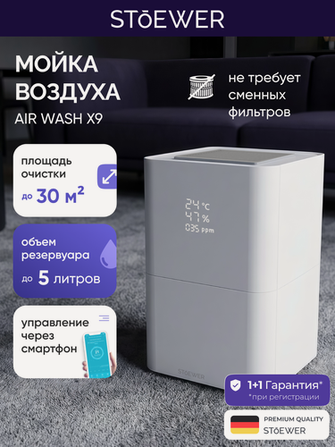 Изображение товара Умная мойка воздуха Stoewer Штоер Air Wash X9, очиститель воздуха для дома