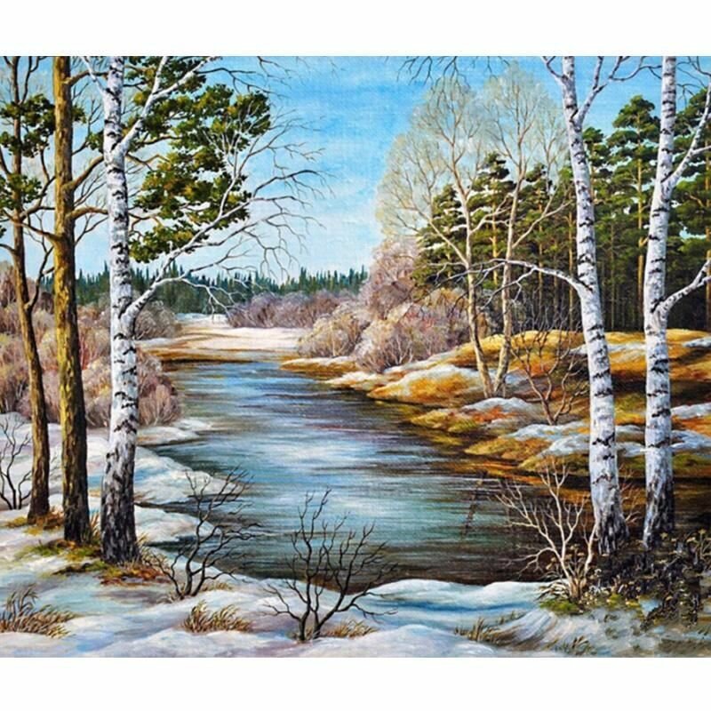 Алмазная вышивка на подрамнике, мозаичная живопись стразами "Весна идет" 40х50 см