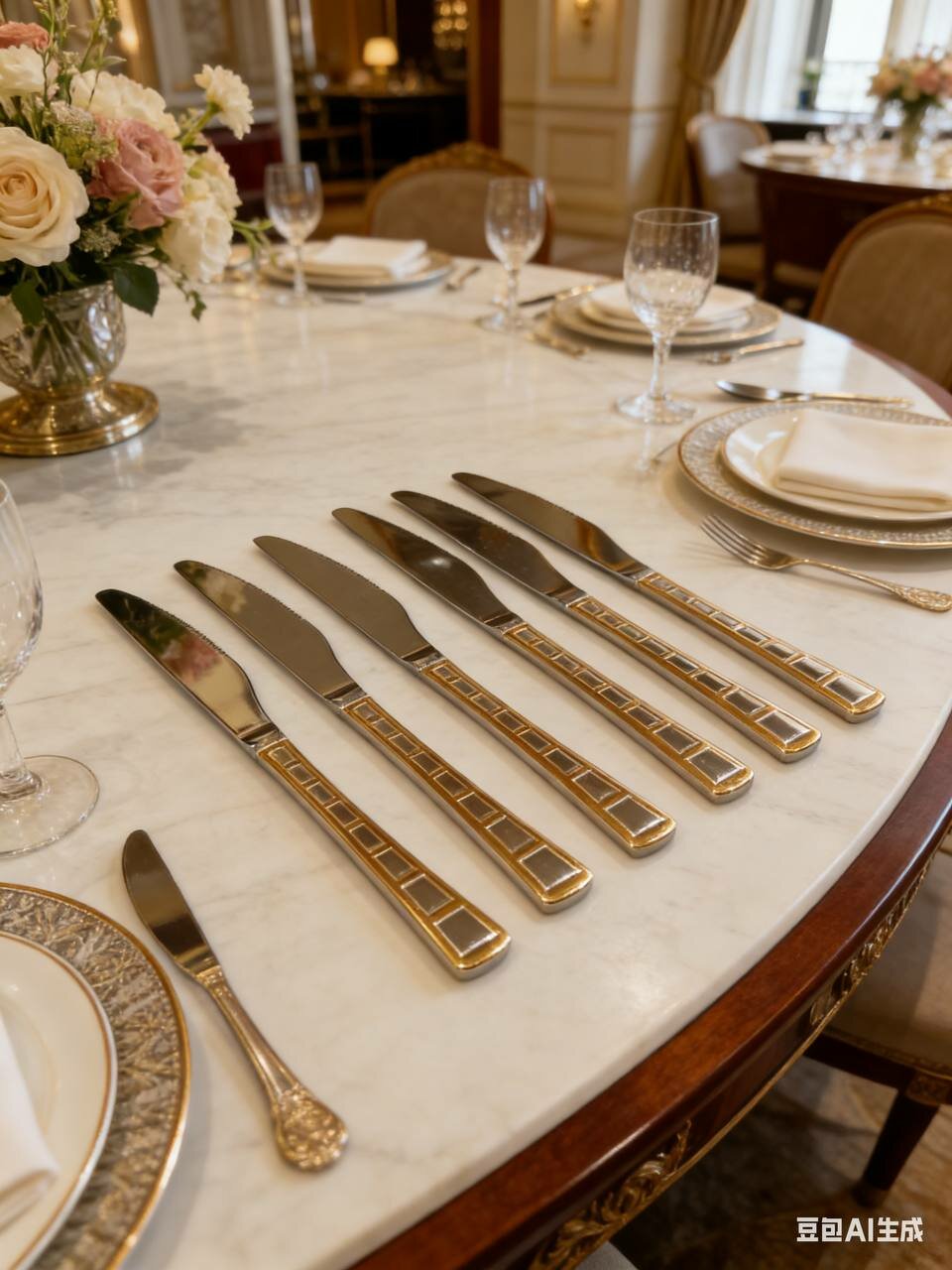 Столовый набор, нержавеющая сталь, серия и золото цвет, 6 предметов