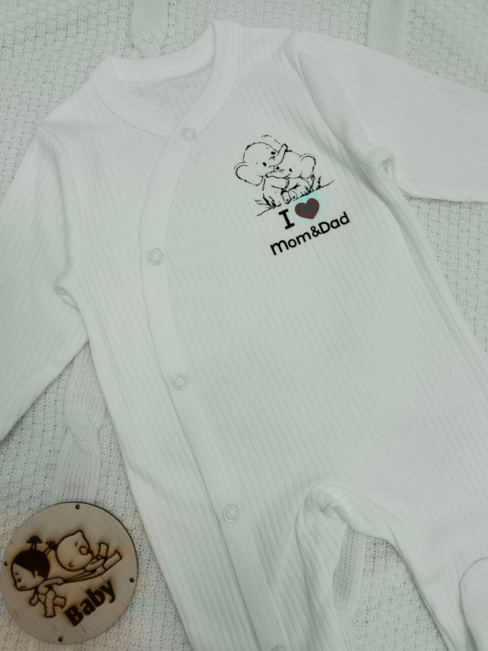 Комбинезон  1, закрытая стопа, размер 0-2 мес, белый, — фото 1