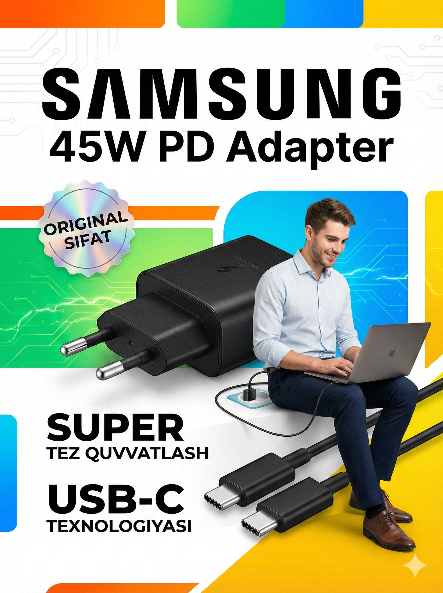 Зарядное устройство Samsung 45 Вт, 25 Вт, кабель Type-C, быстрое зарядное устройство — фото 1