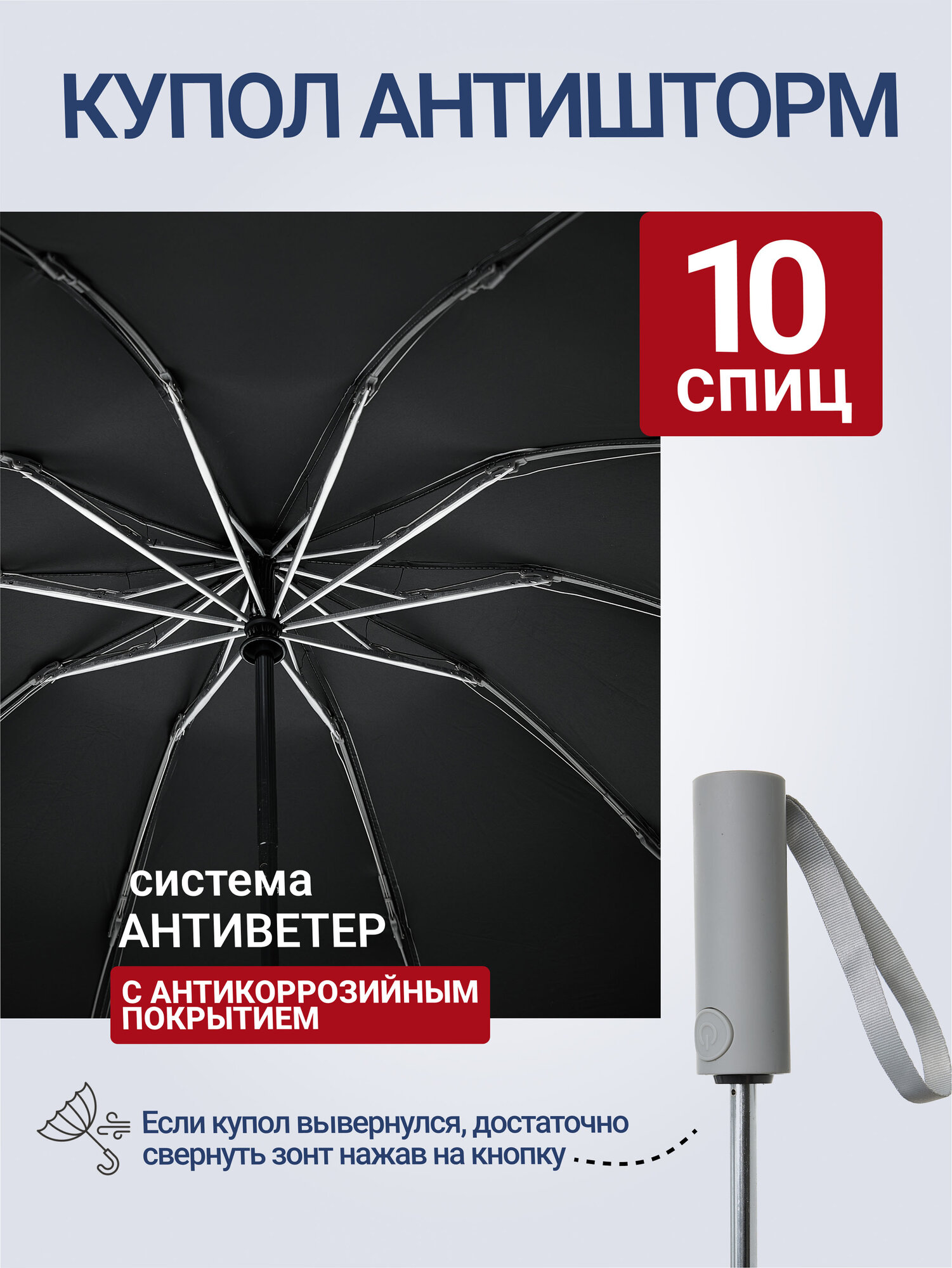 Смарт-зонт RAINDROPS, серый — фото 1