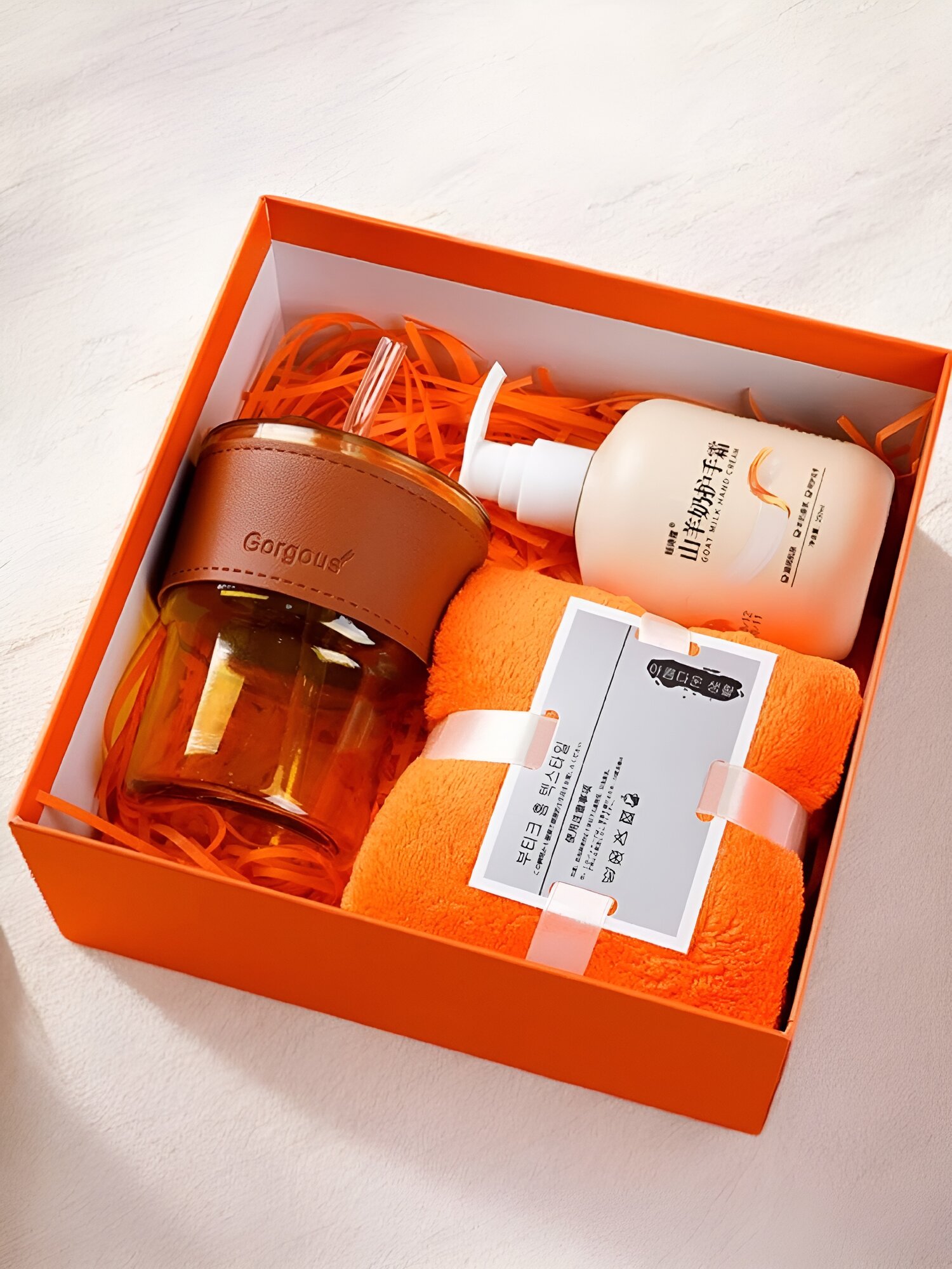 Подарочный набор "Бамбуковый", кружка, полотенце, крем, коробка